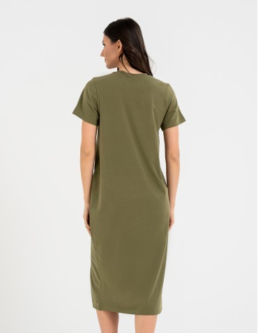 Sukienki midi - Sukienka damska bawełniana gładka z krótkim rękawem i rozcięciami po bokach ZIELONY - produkt 4