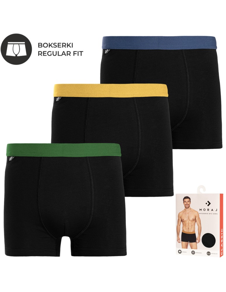 Bokserki dopasowane - Bokserki męskie bawełniane klasyczne z kolorowym pasem 6-pak WIELOKOLOROWY - produkt moraj.pl 2