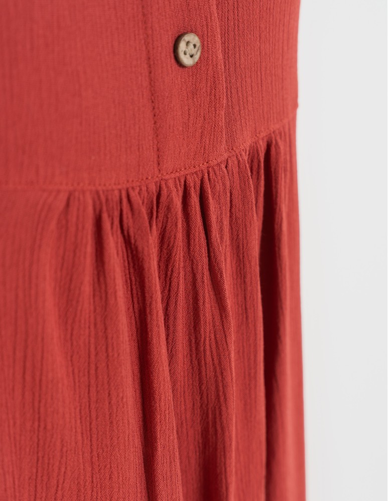 Bluzki i koszule - Bluzka damska z wiskozy z guzikami przy dekolcie CZERWONY  - produkt moraj.pl 9