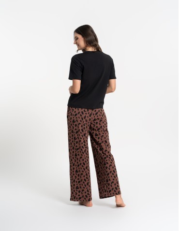 Piżamy - Piżama damska bawełniana z krótkim rękawem i spodniami z motywem zwierzęcym CZARNY - produkt 10