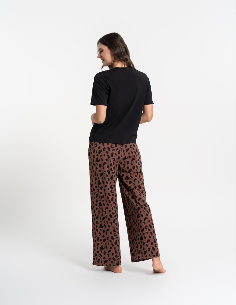 Piżamy - Piżama damska bawełniana z krótkim rękawem i spodniami z motywem zwierzęcym CZARNY  - produkt moraj.pl 10