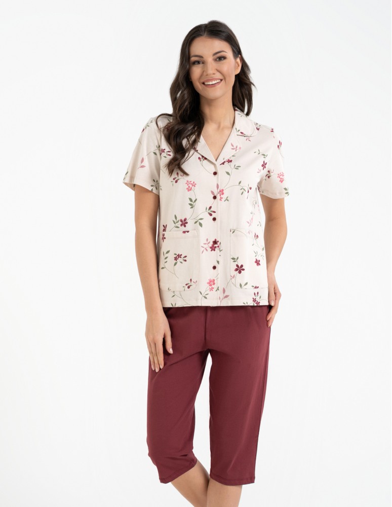 Piżamy 3/4 damskie - Piżama damska dwuczęściowa 100% bawełniana z krótkim rękawem WZÓR 1  - produkt moraj.pl 3