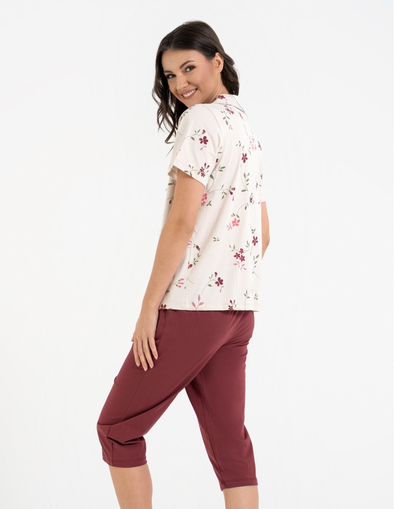 Piżamy 3/4 damskie - Piżama damska dwuczęściowa 100% bawełniana z krótkim rękawem WZÓR 1  - produkt moraj.pl 4