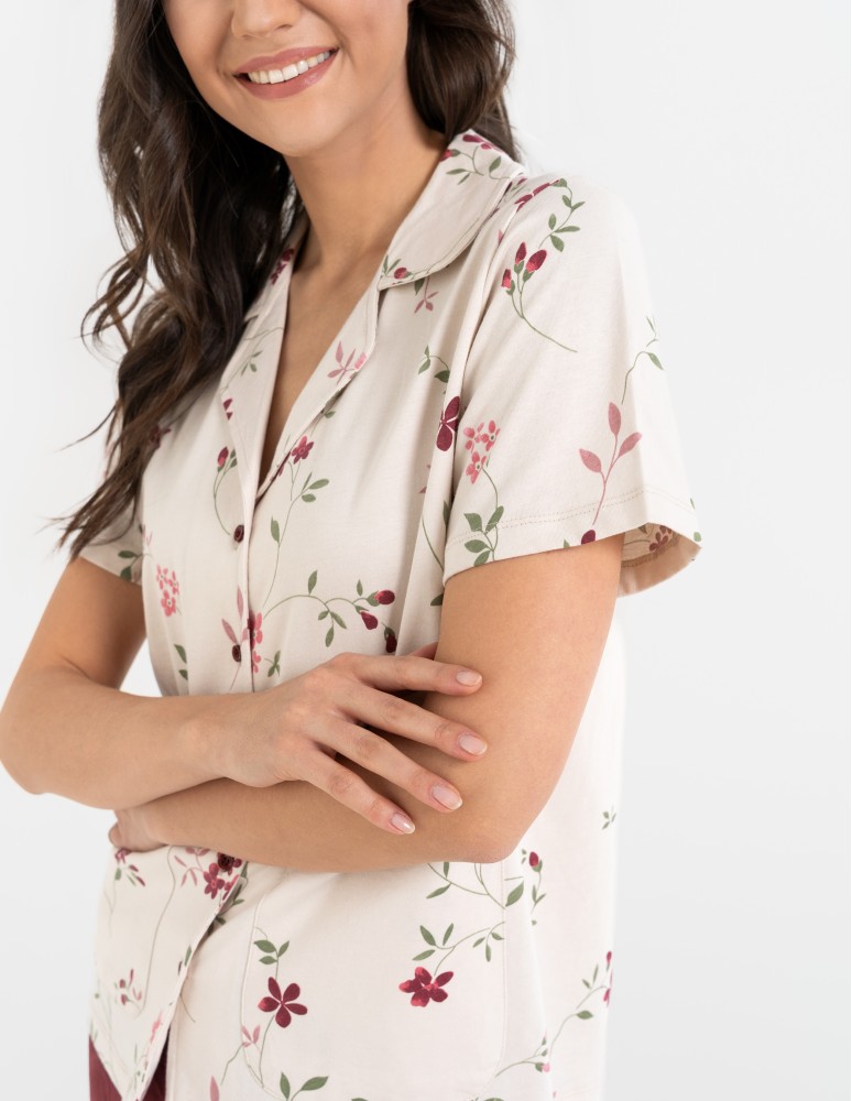 Piżamy 3/4 damskie - Piżama damska dwuczęściowa 100% bawełniana z krótkim rękawem WZÓR 1  - produkt moraj.pl 2