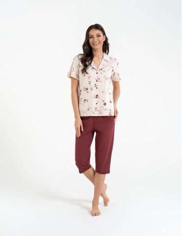 Piżama damska dwuczęściowa 100% bawełniana z krótkim rękawem