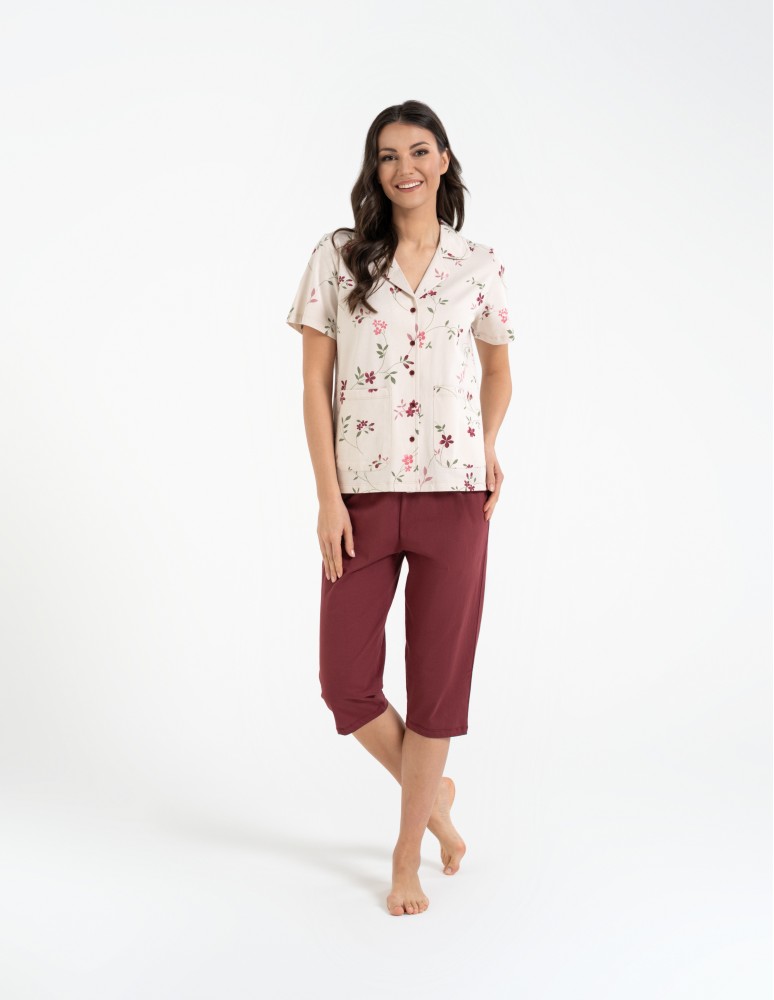 Piżamy 3/4 damskie - Piżama damska dwuczęściowa 100% bawełniana z krótkim rękawem WZÓR 1 - produkt moraj.pl 1