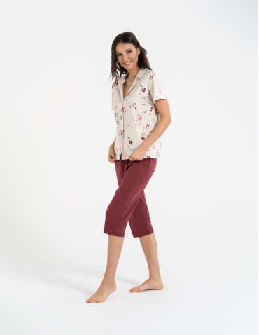 Piżamy 3/4 damskie - Piżama damska dwuczęściowa 100% bawełniana z krótkim rękawem WZÓR 1 - produkt 10