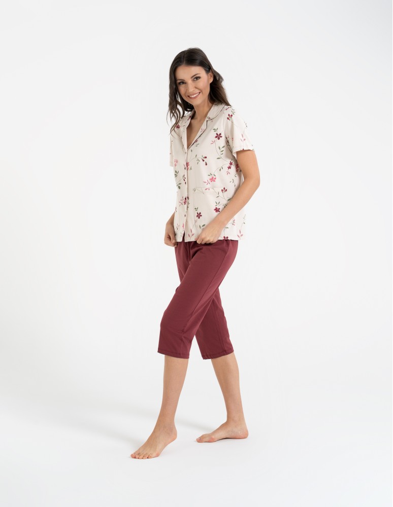 Piżamy 3/4 damskie - Piżama damska dwuczęściowa 100% bawełniana z krótkim rękawem WZÓR 1  - produkt moraj.pl 10