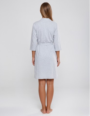 Szlafroki - Szlafrok damski bawełniany klasyczny z wiązaniem i kieszeniami SZARY - produkt 3