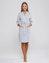 Szlafrok damski bawełniany klasyczny z wiązaniem i kieszeniami SZARY