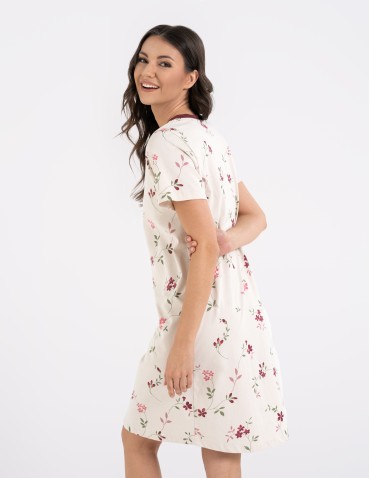 Koszule nocne z krótkim rękawem - Koszula nocna damska 100% bawełniana z krótkim rękawem i kwiatowym wzorem WZÓR 1 - produkt 5