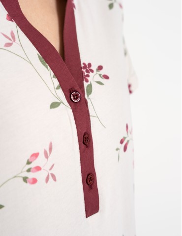 Koszule nocne z krótkim rękawem - Koszula nocna damska 100% bawełniana z krótkim rękawem i kwiatowym wzorem WZÓR 1 - produkt 4