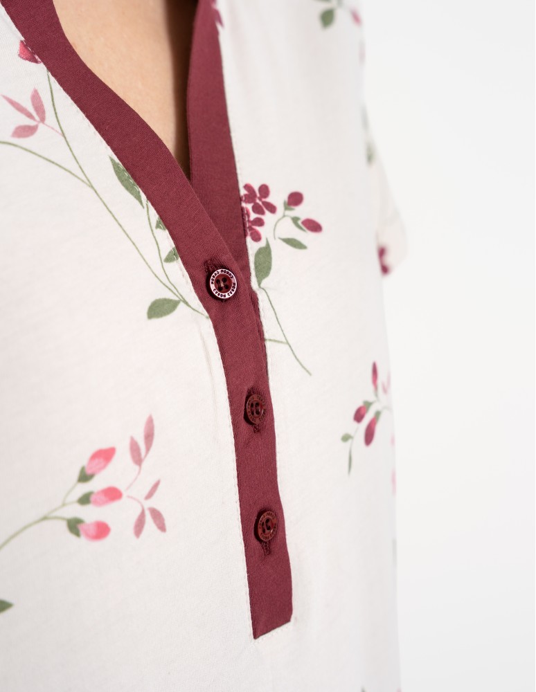 Koszule nocne z krótkim rękawem - Koszula nocna damska 100% bawełniana z krótkim rękawem i kwiatowym wzorem WZÓR 1  - produkt moraj.pl 4