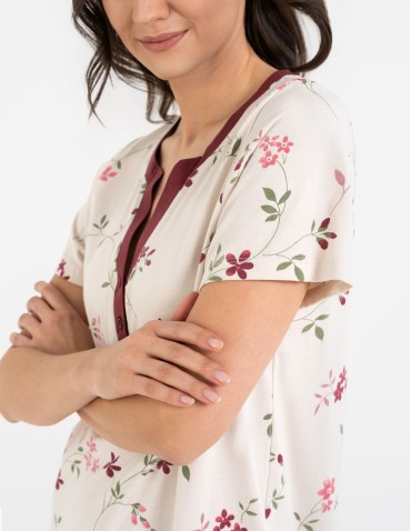 Koszule nocne z krótkim rękawem - Koszula nocna damska 100% bawełniana z krótkim rękawem i kwiatowym wzorem WZÓR 1 - produkt 3