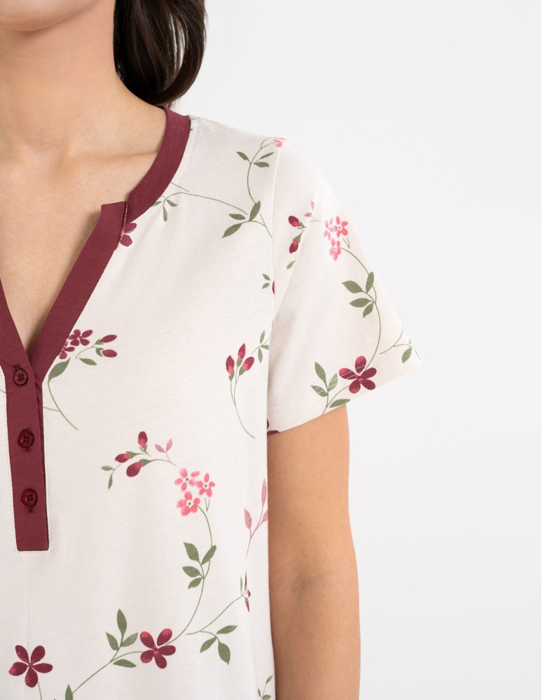 Koszule nocne z krótkim rękawem - Koszula nocna damska 100% bawełniana z krótkim rękawem i kwiatowym wzorem WZÓR 1  - produkt moraj.pl 2