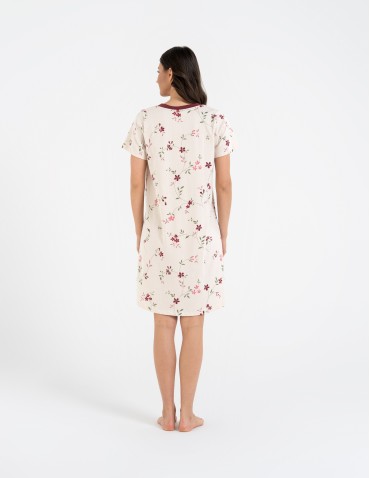 Koszule nocne z krótkim rękawem - Koszula nocna damska 100% bawełniana z krótkim rękawem i kwiatowym wzorem WZÓR 1 - produkt 7