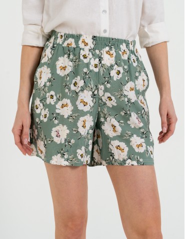 Szorty materiałowe - Spodenki damskie szorty zwiewne 100% wiskoza z wysokim stanem WZÓR 2 - produkt 5