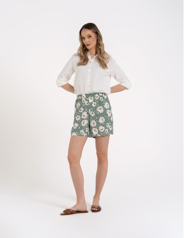 Szorty materiałowe - Spodenki damskie szorty zwiewne 100% wiskoza z wysokim stanem WZÓR 2 - produkt 3