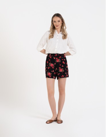 Szorty materiałowe - Spodenki damskie krótkie z wysokim stanem 100% wiskoza WZÓR 2 - produkt 1