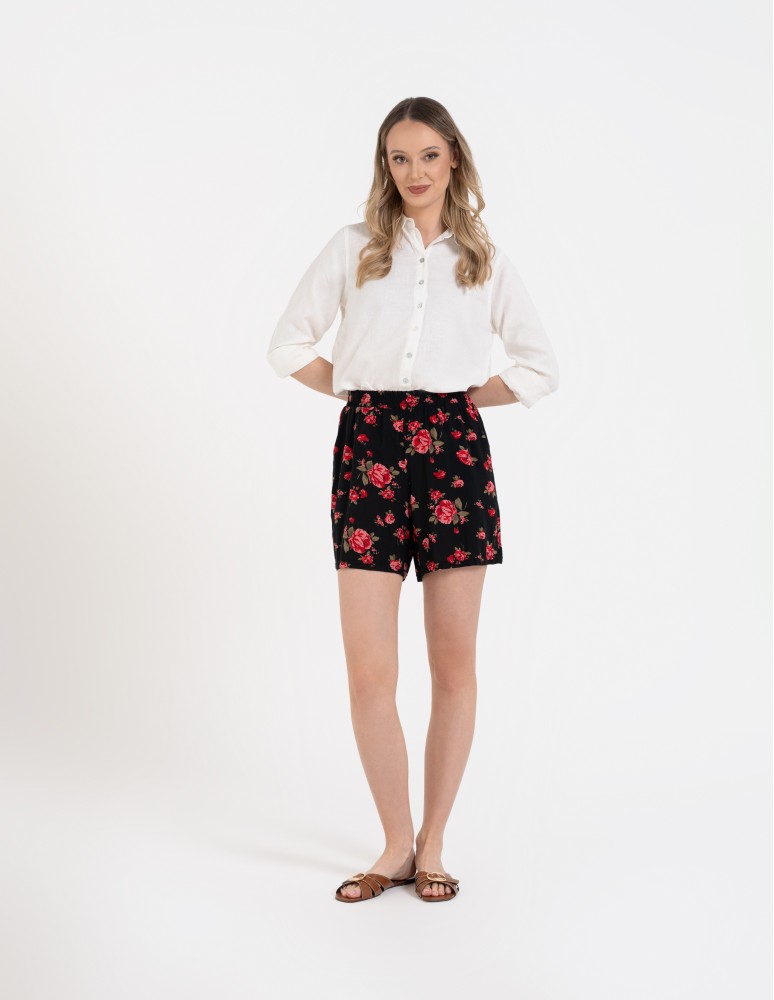 Szorty materiałowe - Spodenki damskie krótkie z wysokim stanem 100% wiskoza WZÓR 2 - produkt moraj.pl 1