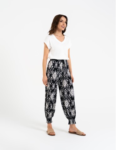 Spodnie materiałowe - Spodnie damskie alladynki z wysokim stanem WZÓR 2 - produkt 1