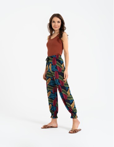 Spodnie materiałowe - Spodnie damskie alladynki z wysokim stanem WZÓR 1 - produkt 3