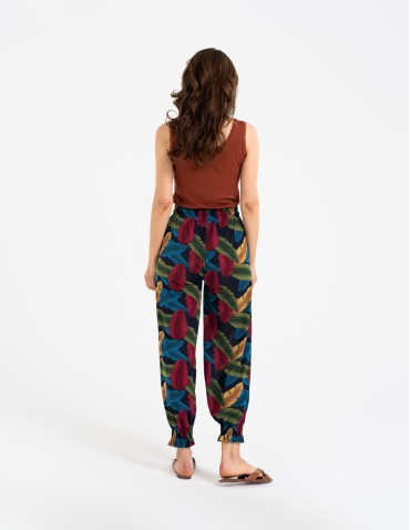 Spodnie materiałowe - Spodnie damskie alladynki z wysokim stanem WZÓR 1 - produkt 4