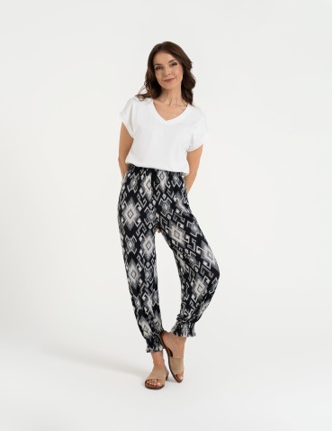 Spodnie materiałowe - Spodnie damskie alladynki z wysokim stanem WZÓR 2 - produkt 8