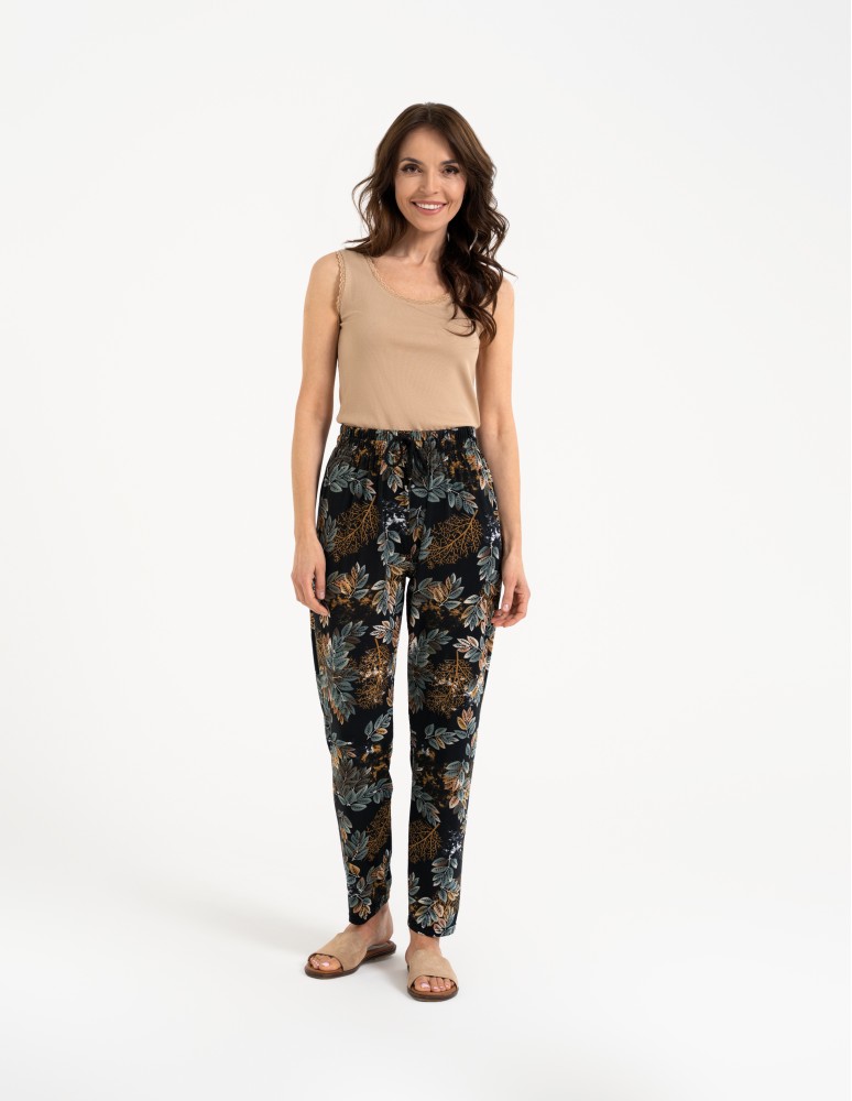 Spodnie materiałowe - Spodnie damskie z wysokim stanem o luźniejszym kroju WZÓR 1  - produkt moraj.pl 5