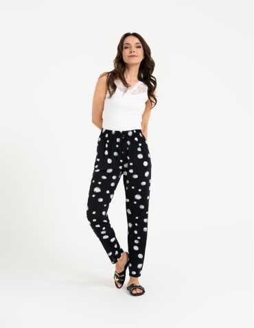 Spodnie materiałowe - Spodnie damskie z wysokim stanem o luźniejszym kroju WZÓR 2 - produkt 3