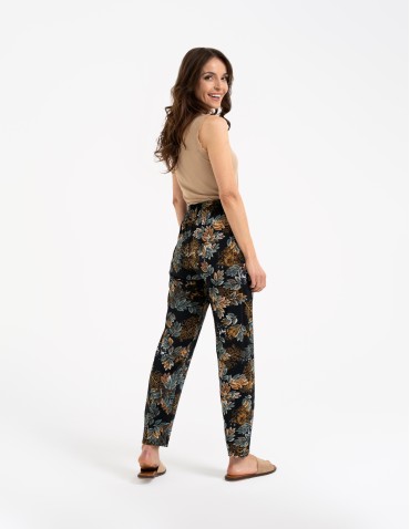 Spodnie materiałowe - Spodnie damskie z wysokim stanem o luźniejszym kroju WZÓR 1 - produkt 3