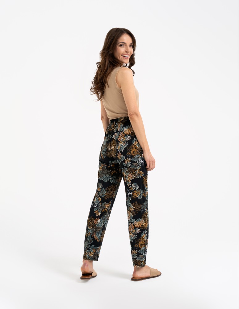 Spodnie materiałowe - Spodnie damskie z wysokim stanem o luźniejszym kroju WZÓR 1  - produkt moraj.pl 3