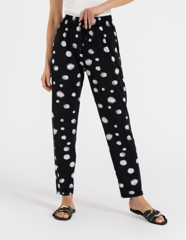 Spodnie materiałowe - Spodnie damskie z wysokim stanem o luźniejszym kroju WZÓR 2 - produkt 7