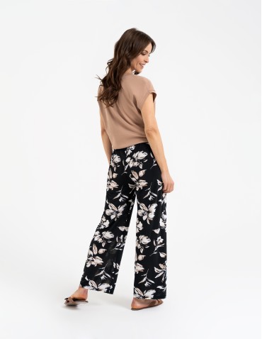 Spodnie materiałowe - Spodnie damskie z wysokim stanem lekkie przewiewne z elastyczną gumką WZÓR 2 - produkt 7