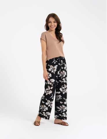 Spodnie materiałowe - Spodnie damskie z wysokim stanem lekkie przewiewne z elastyczną gumką WZÓR 2 - produkt 3