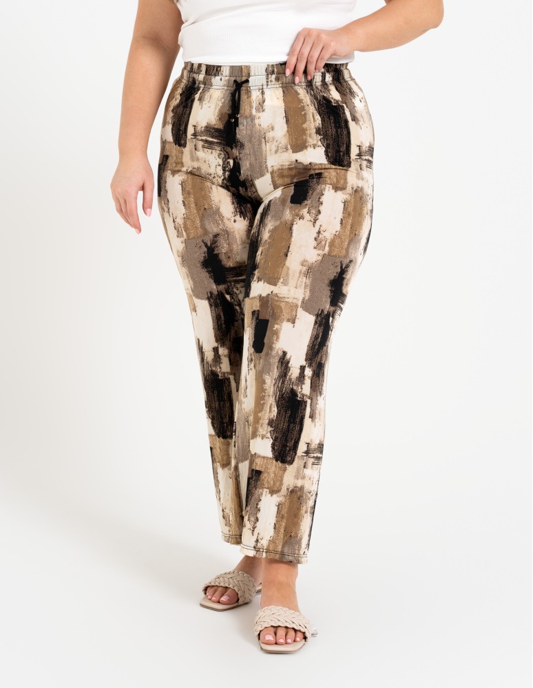 Spodnie materiałowe - Spodnie damskie z wysokim stanem lekkie przewiewne z elastyczną gumką WZÓR 1  - produkt moraj.pl 2