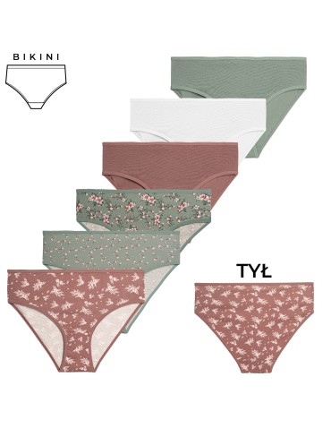 Majtki damskie figi bikini bawełniane wzorzyste i gładkie 6-pak
