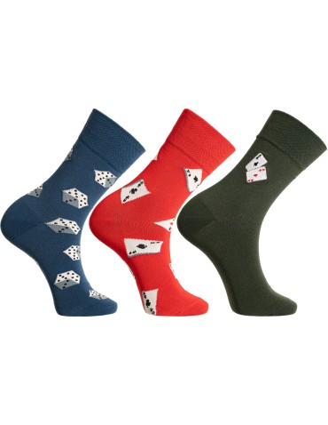 Skarpety męskie długie bawełniane z motywem kart i kostek do gry 3-pak