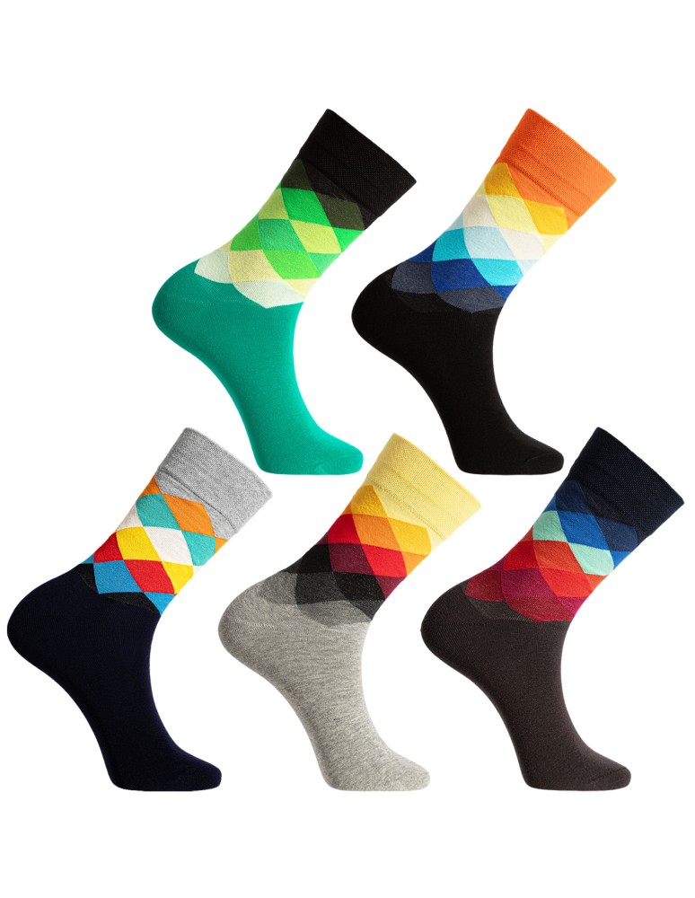 Skarpetki długie - Skarpety męskie długie garniturowe bawełniane w geometryczne wzory 5-pak WIELOKOLOROWY - produkt moraj.pl 1
