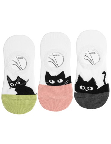 Niskie stopki dziecięce skarpetki bawełniane z kotkami 3-pak - WIELOKOLOROWY