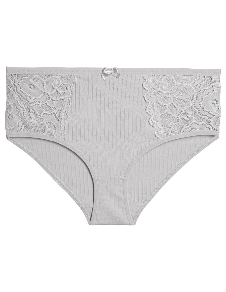 Majtki z wysokim stanem - Majtki damskie figi maxi bikini bawełniane prążkowane z ozdobną koronką 6-pak WIELOKOLOROWY  - produkt moraj.pl 4