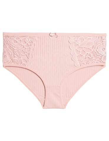 Majtki damskie figi maxi bikini bawełniane prążkowane z ozdobną koronką 6-pak - WIELOKOLOROWY  - produkt 2