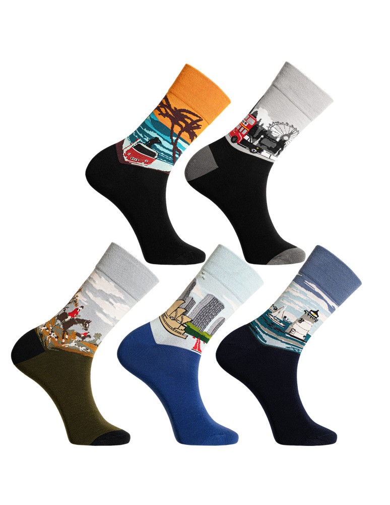 Skarpetki długie - Skarpetki męskie bawełniane długie kolorowe z motywem podróżniczym 10-pak WIELOKOLOROWY  - produkt moraj.pl 2
