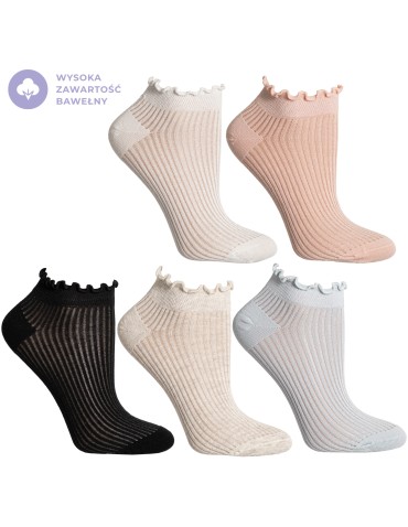 Skarpetki damskie prążkowane stopki bawełniane z falowanym ściągaczem 10-pak - WIELOKOLOROWY  - produkt 2
