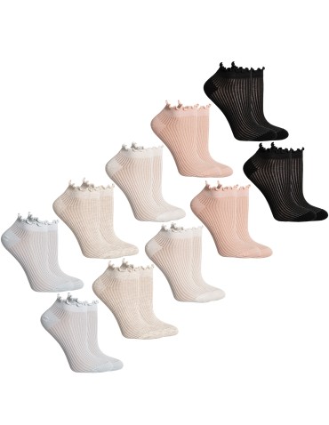 Skarpetki damskie prążkowane stopki bawełniane z falowanym ściągaczem 10-pak - WIELOKOLOROWY