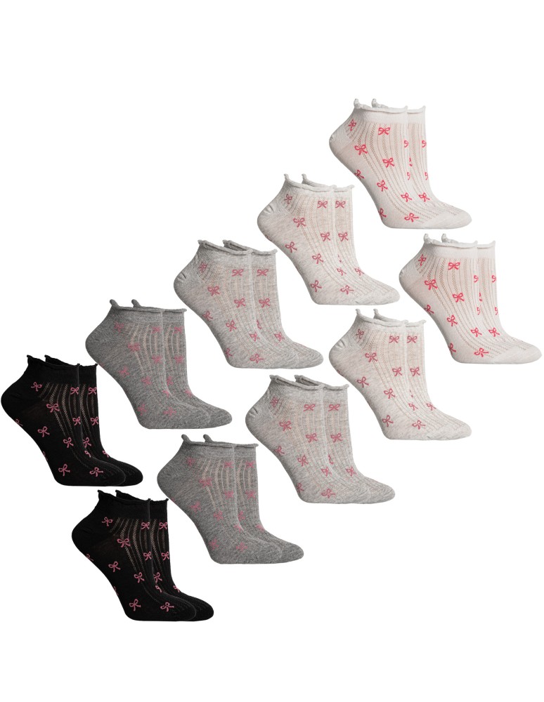 Stopki klasyczne - Skarpetki damskie stopki bawełniane z motywem kokardek i falbanką 10-pak WIELOKOLOROWY - produkt moraj.pl 1