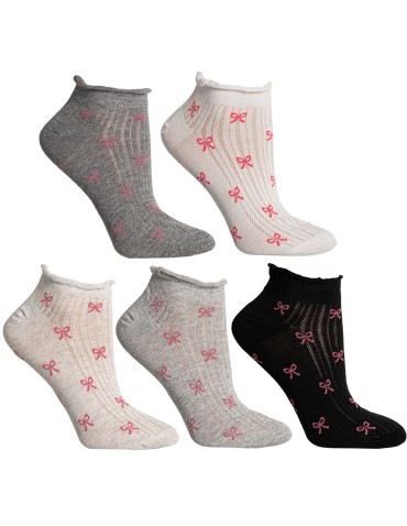 Skarpetki damskie stopki bawełniane z motywem kokardek i falbanką 10-pak - WIELOKOLOROWY  - produkt 2