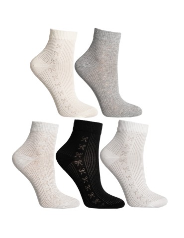 Skarpetki damskie bawełniane do kostki prążkowane ze wzorem kokardek 10-pak - WIELOKOLOROWY  - produkt 2