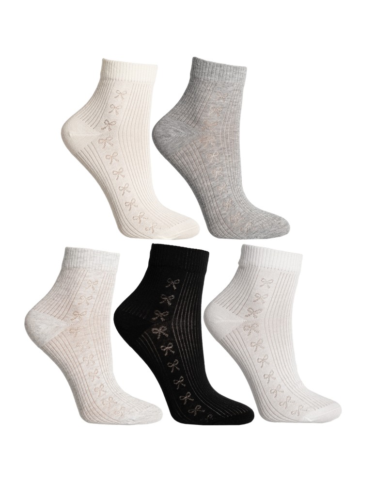 Skarpetki długie - Skarpetki damskie bawełniane do kostki prążkowane ze wzorem kokardek 10-pak WIELOKOLOROWY  - produkt moraj.pl 2