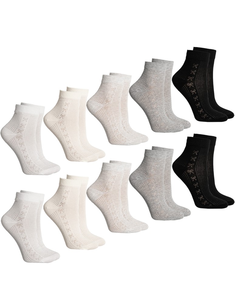 Skarpetki długie - Skarpetki damskie bawełniane do kostki prążkowane ze wzorem kokardek 10-pak WIELOKOLOROWY - produkt moraj.pl 1